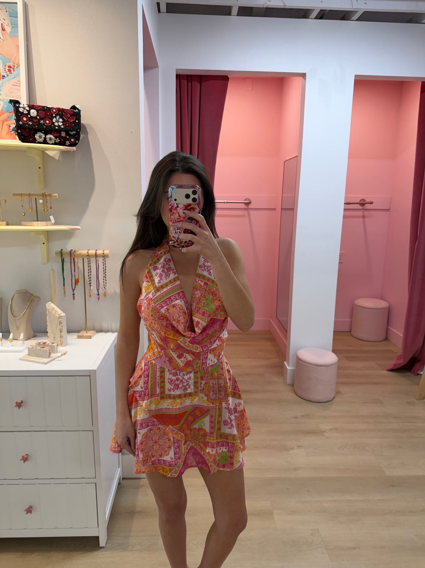 IMALI HALTER COWL MINI DRESS - CAVELLO PEACH