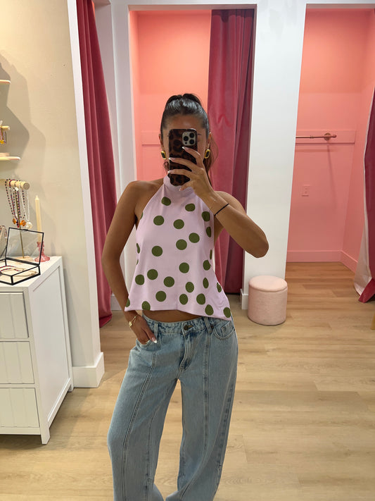 Olivia Polka Dot Halter Top - Purple