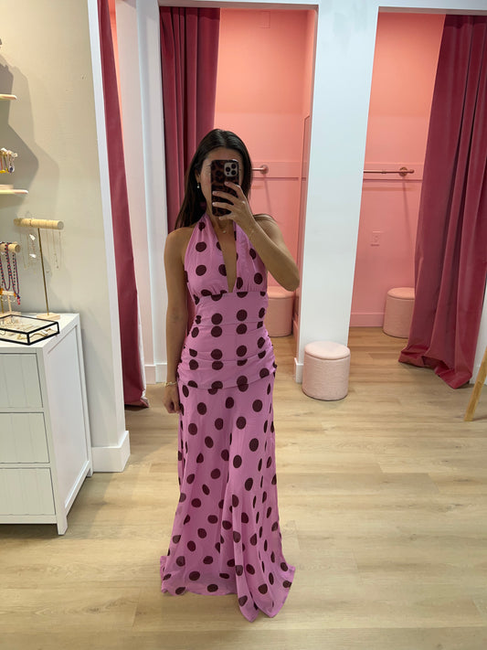 Saskia Polka Dot Maxi Dress - Pink