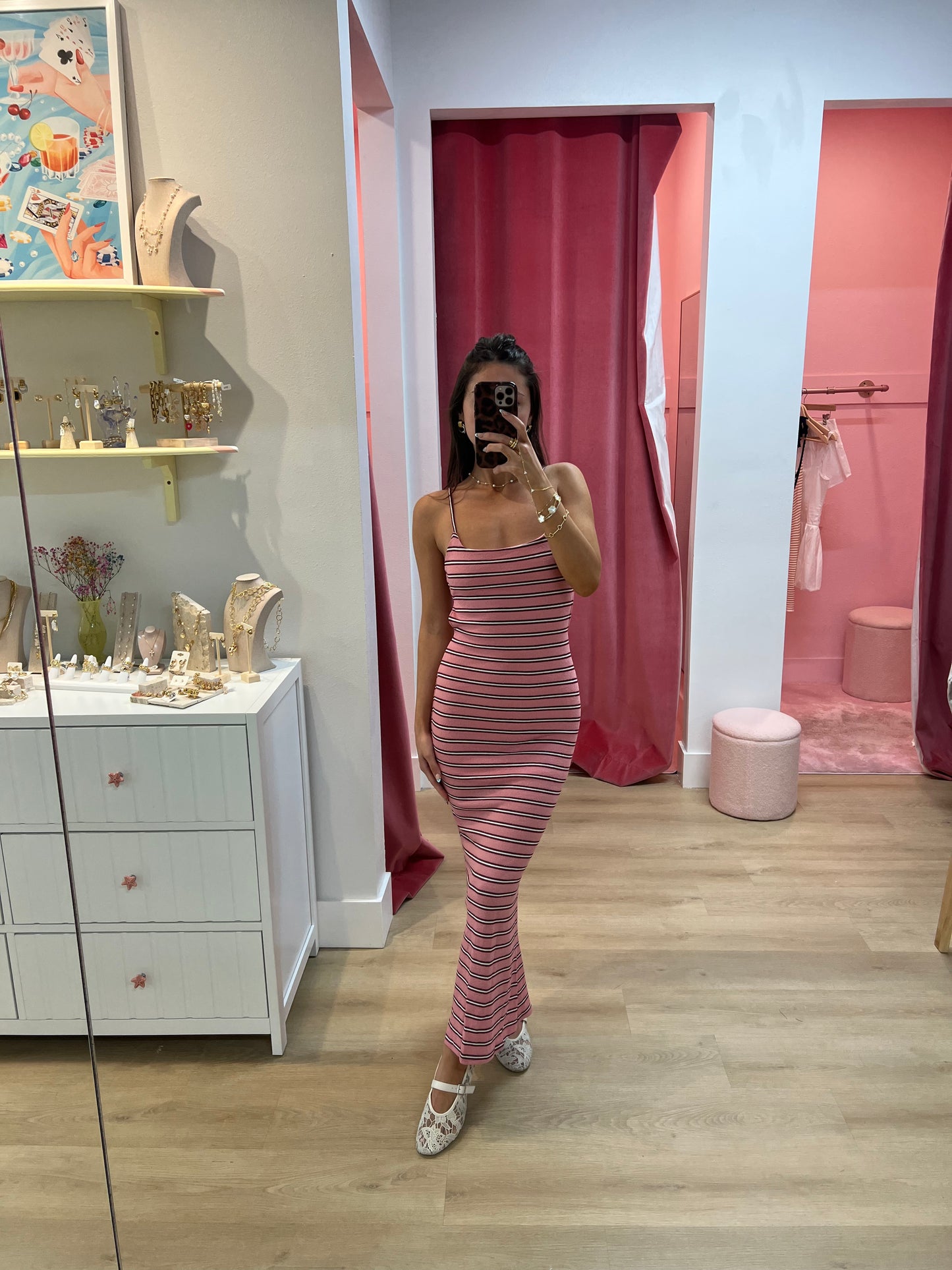 Kalani Striped Knit Backless Maxi Dress - pink