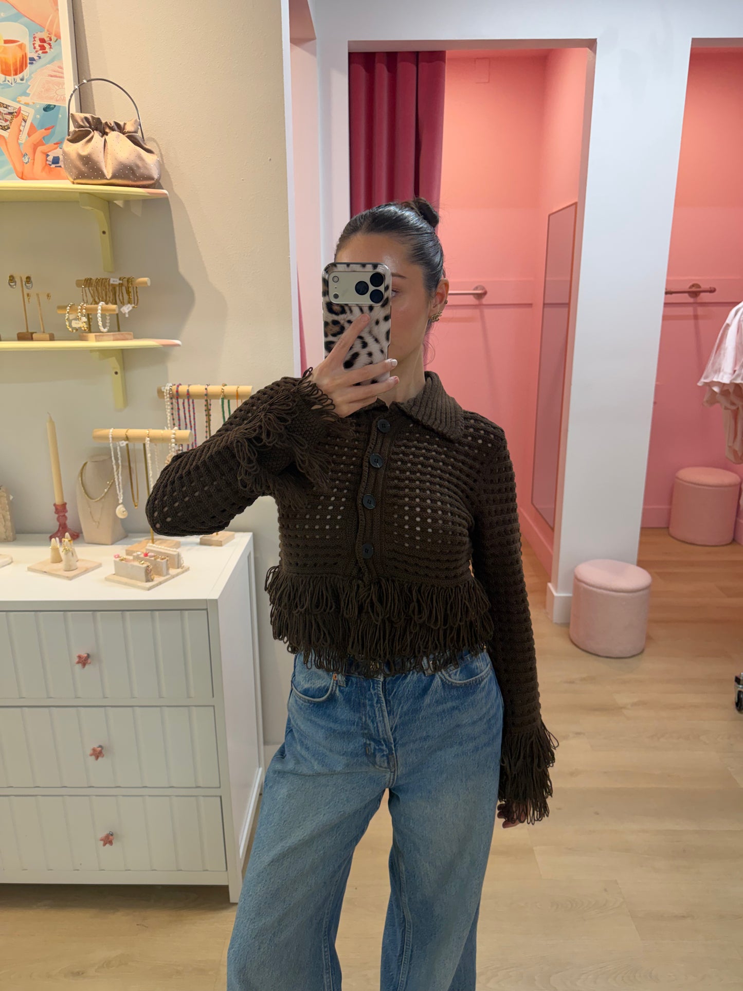 Willow Fringe Knit Cardigan - Brown