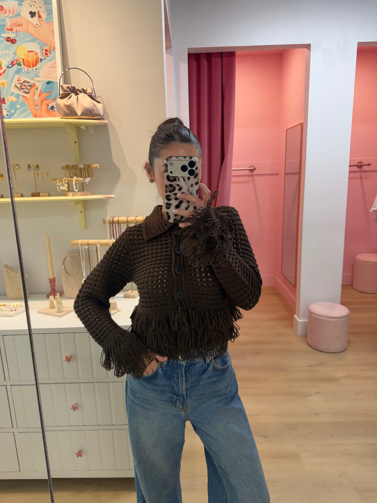 Willow Fringe Knit Cardigan - Brown