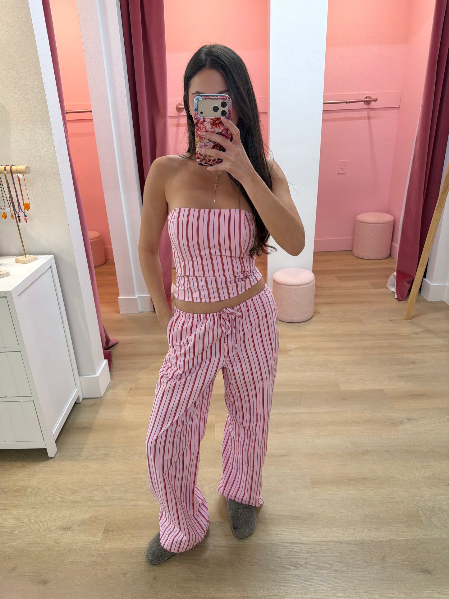 Lottie Low Waist Wide Leg Pants - Stripe Peony
