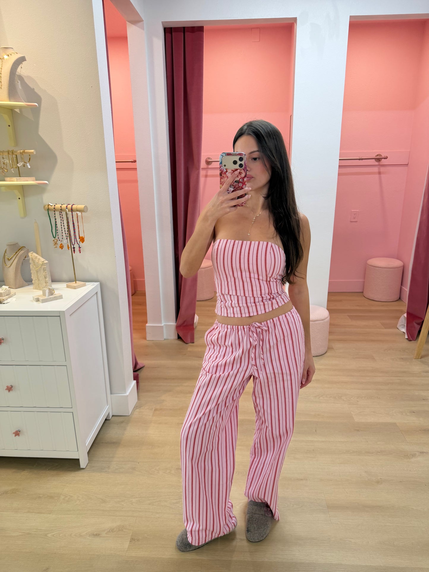 Lottie Low Waist Wide Leg Pants - Stripe Peony