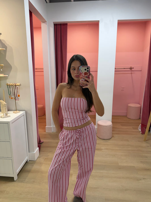 Lottie Low Waist Wide Leg Pants - Stripe Peony