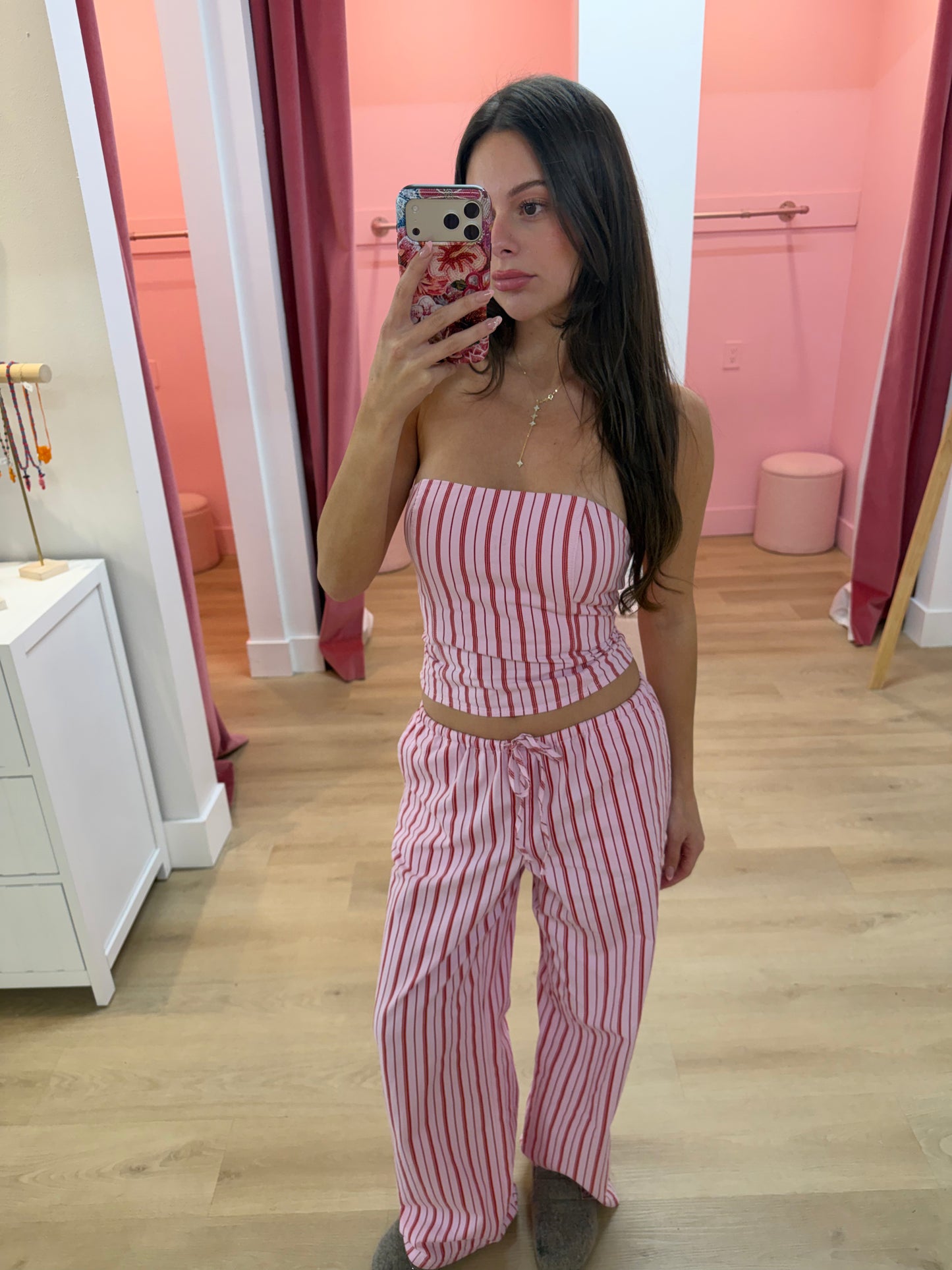 Lottie Low Waist Wide Leg Pants - Stripe Peony