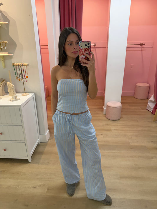 Lottie Low Waist Wide Leg Pants - Stripe Blue