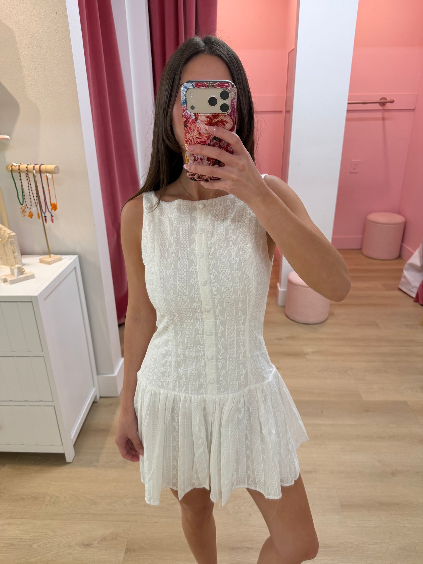 Annabelle Embroidered Drop Waist Mini Dress