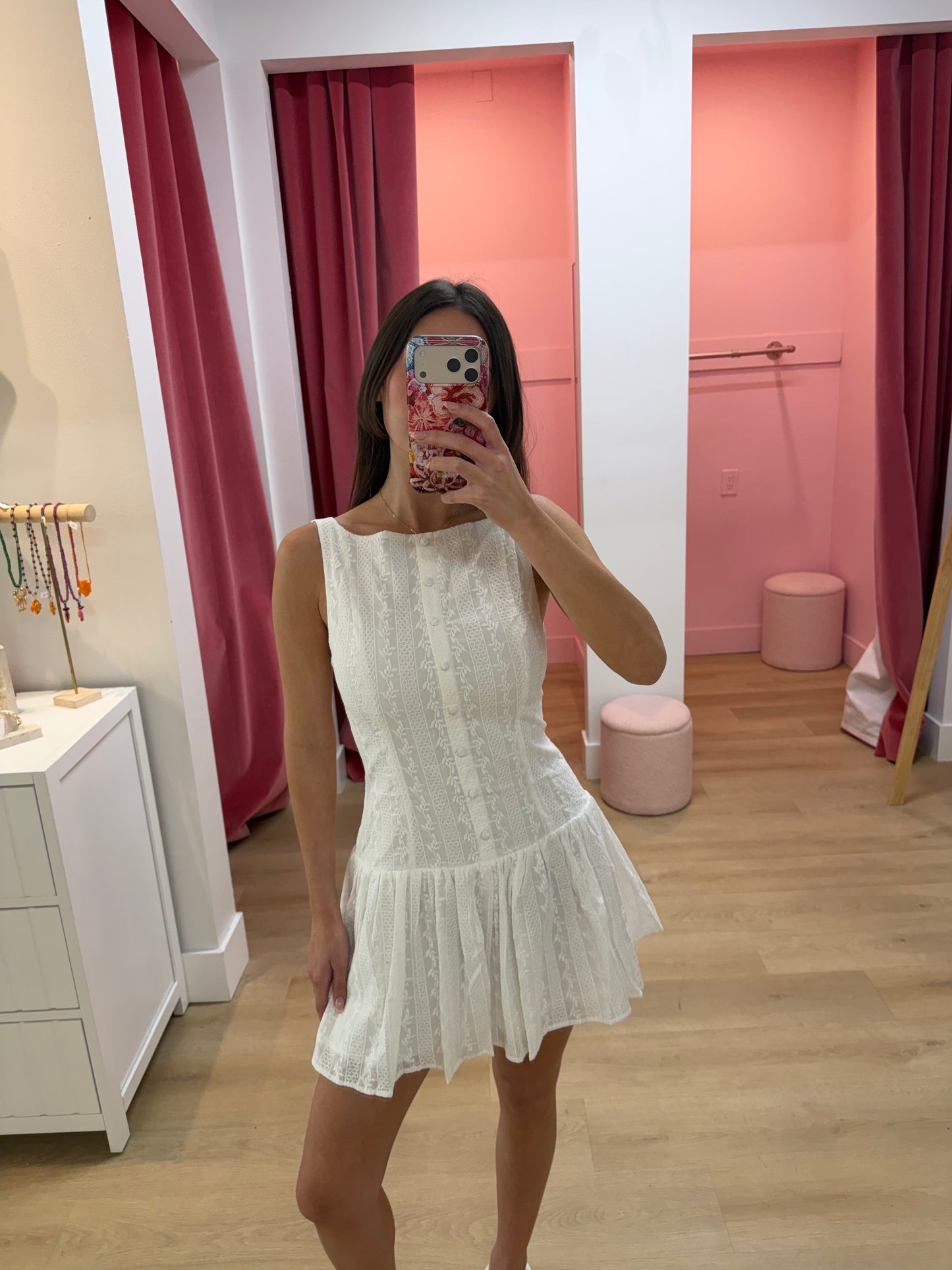 Annabelle Embroidered Drop Waist Mini Dress