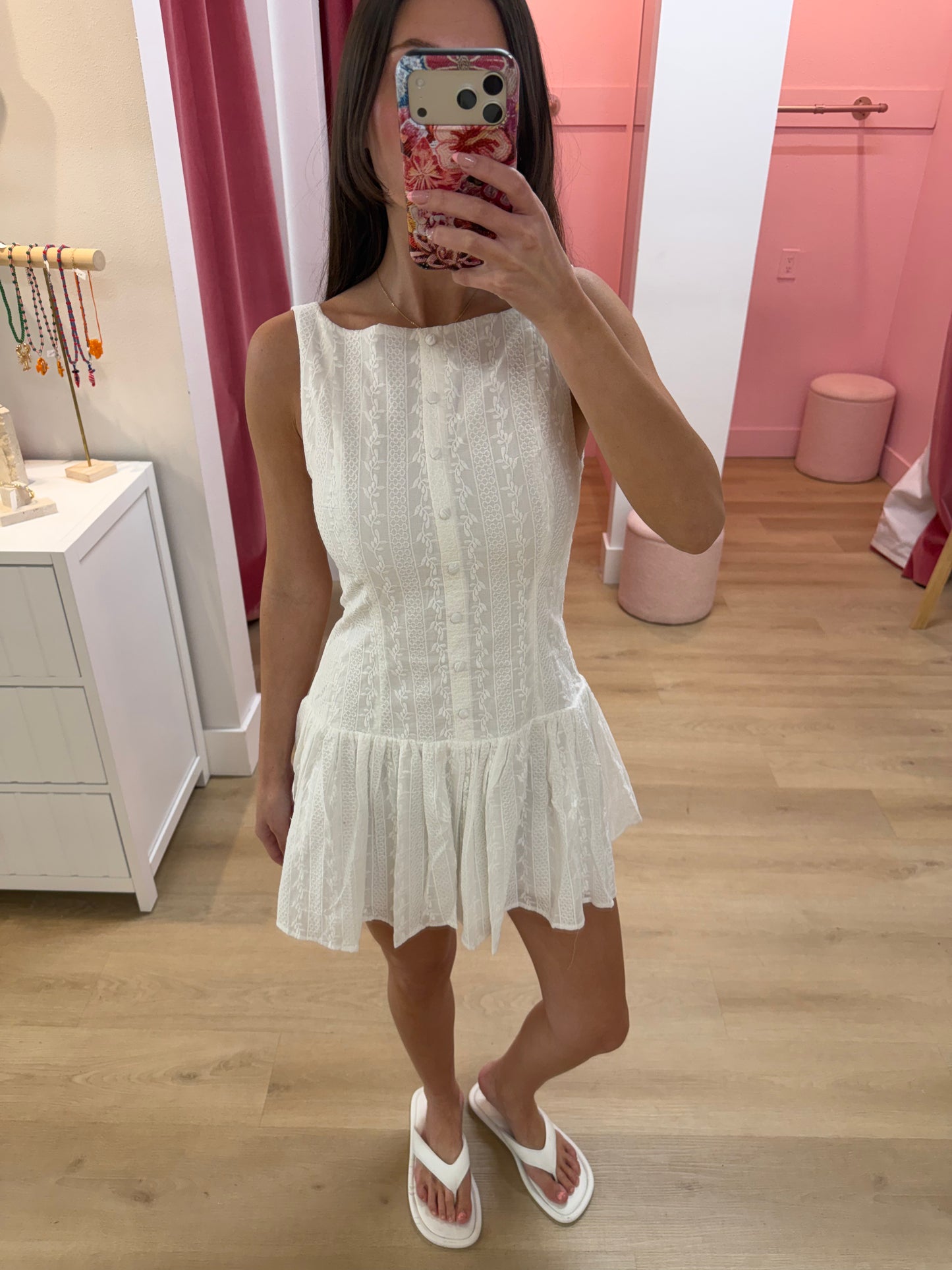 Annabelle Embroidered Drop Waist Mini Dress