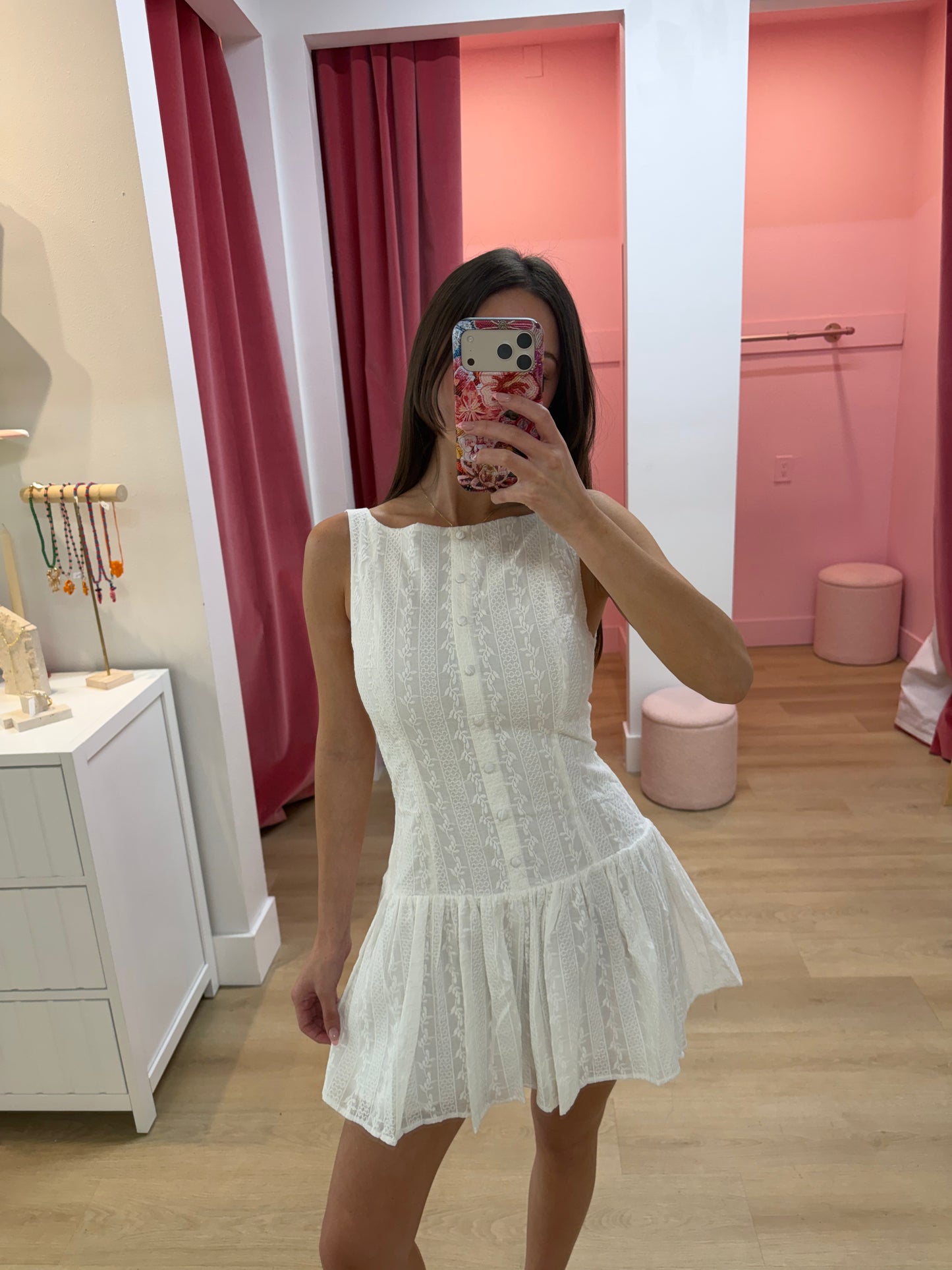 Annabelle Embroidered Drop Waist Mini Dress