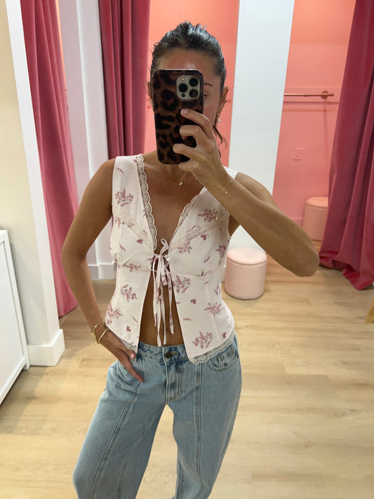 Vivi Split Front Corset Top - Blush