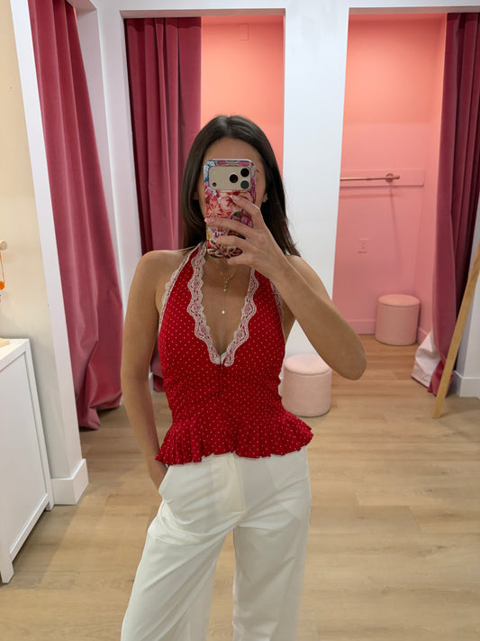 Penny Lace Halter Top - RED