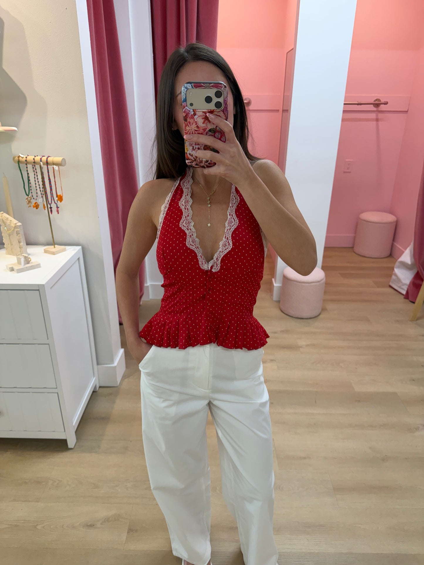 Penny Lace Halter Top - RED