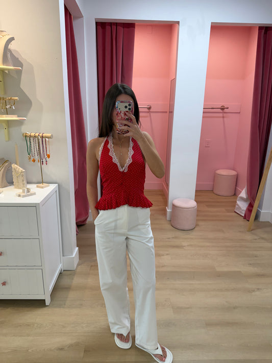 Marisa Mid Rise Wide Pants - WHITE