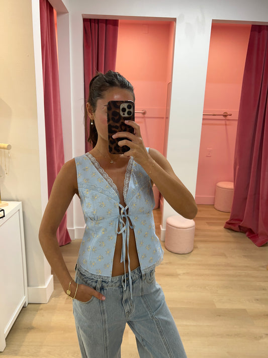 Vivi Split Front Corset Top - Blue