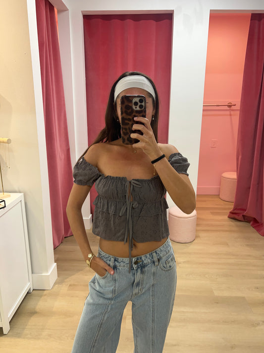 Melody Split Front Eyelet Top