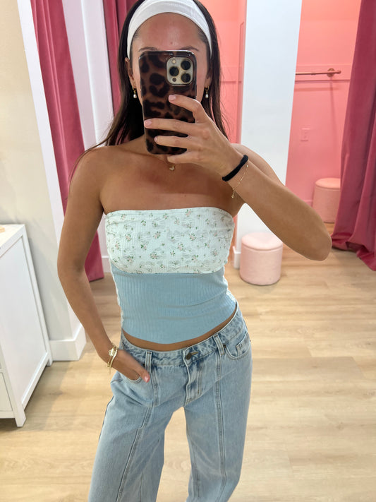 Gabby Pointelle Tube Top - Blue