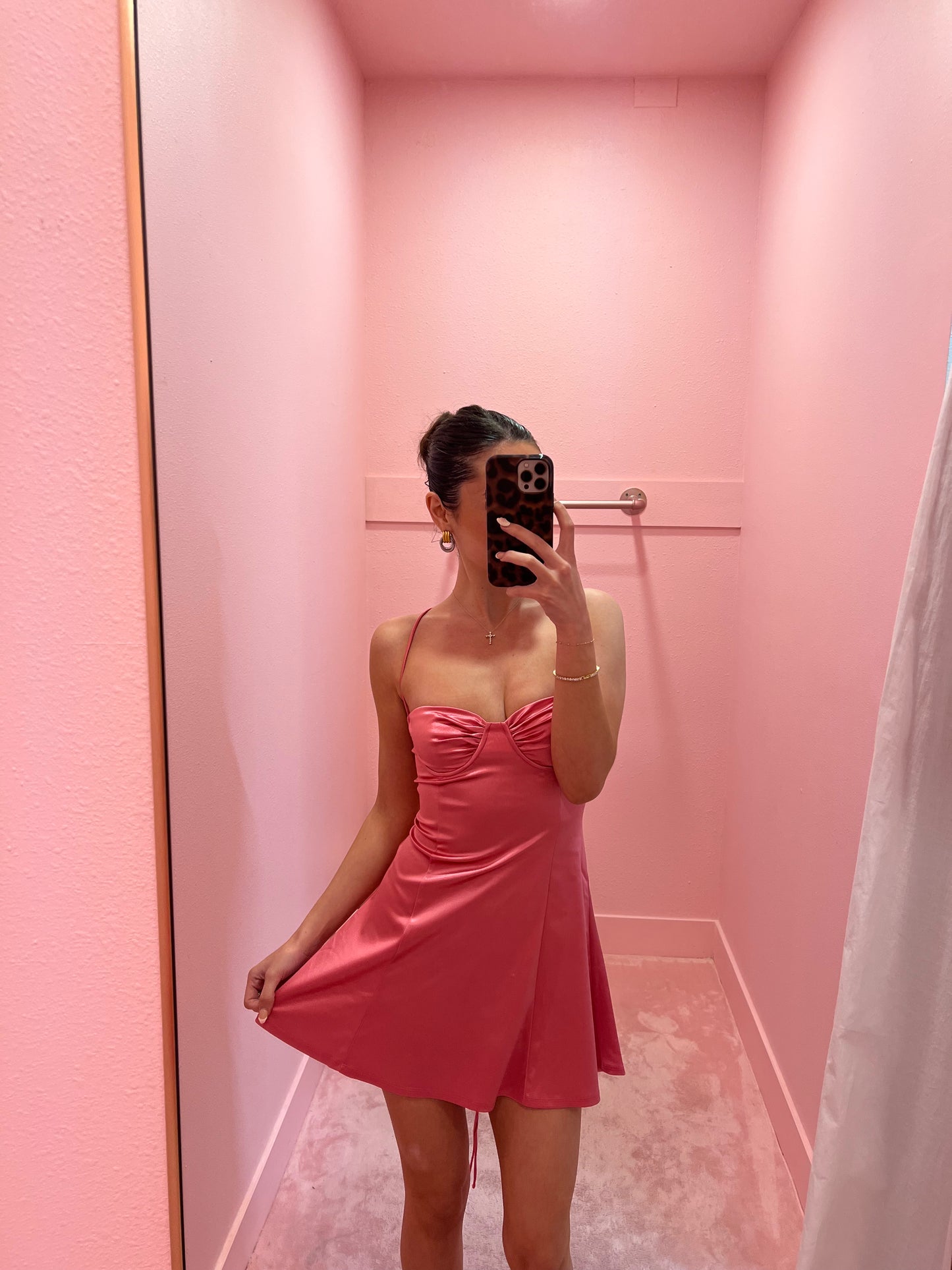 Lainey Satin Fit and Flare Dress in Magenta
