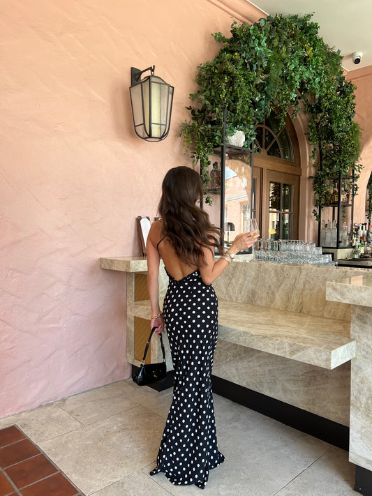Monet Maxi Dress - Black Polka Dot