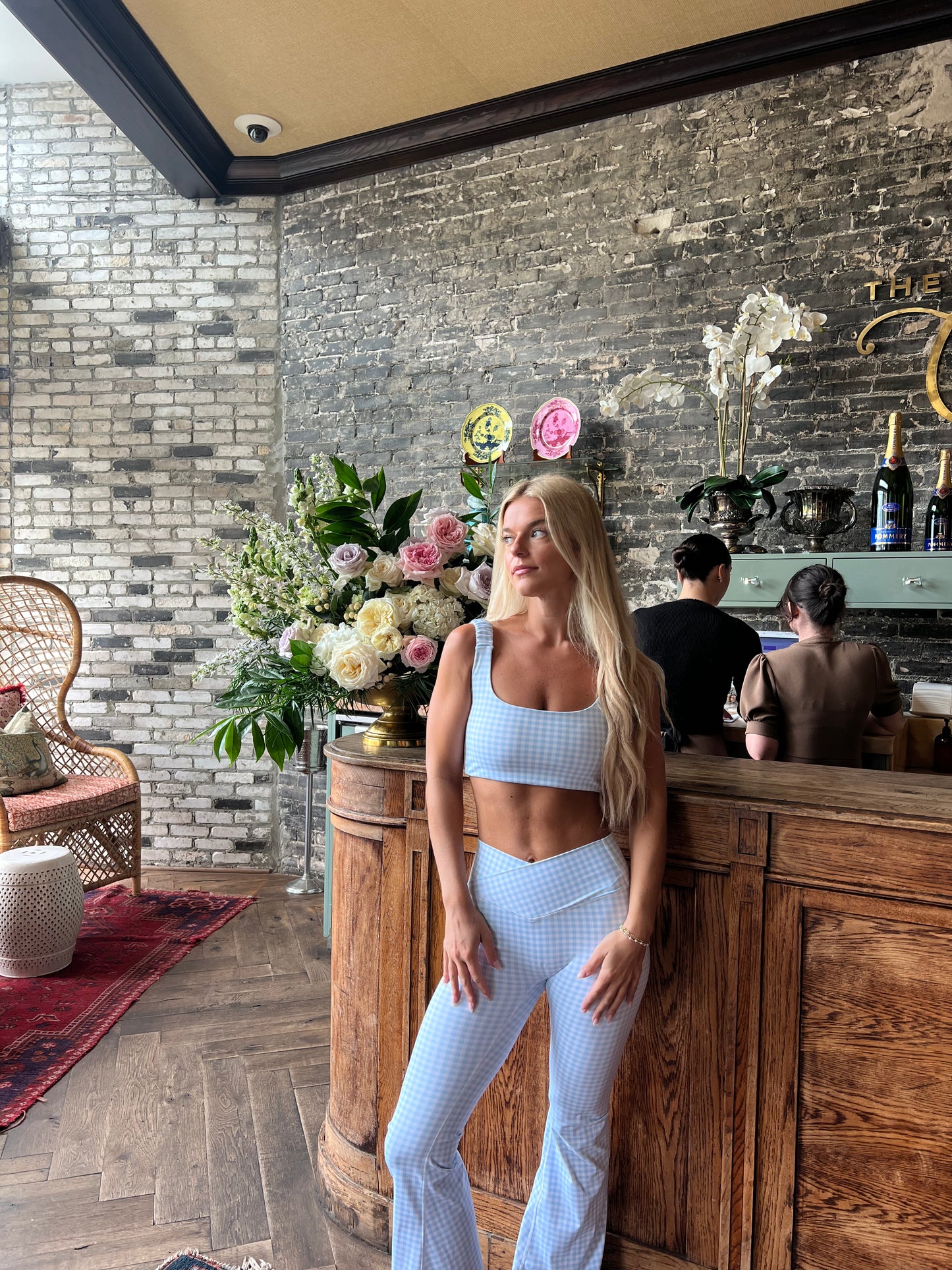 Sadie Blue Gingham High Waist Flare Legging