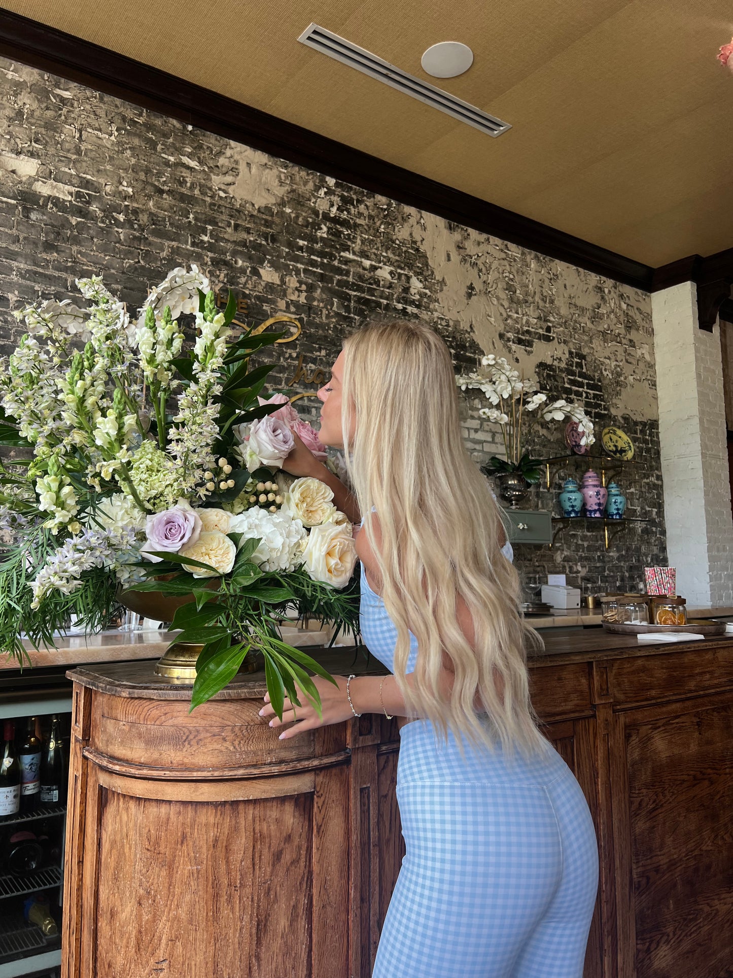 Sadie Blue Gingham High Waist Flare Legging