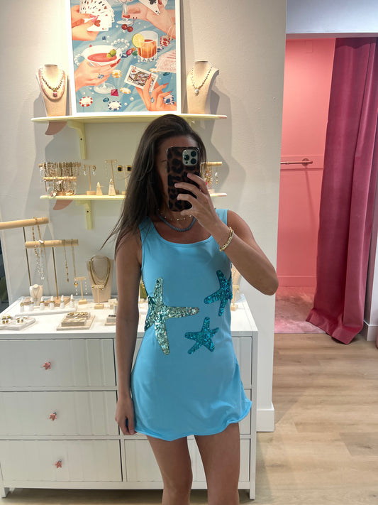 Aquamarine Sequin Star Mini Dress