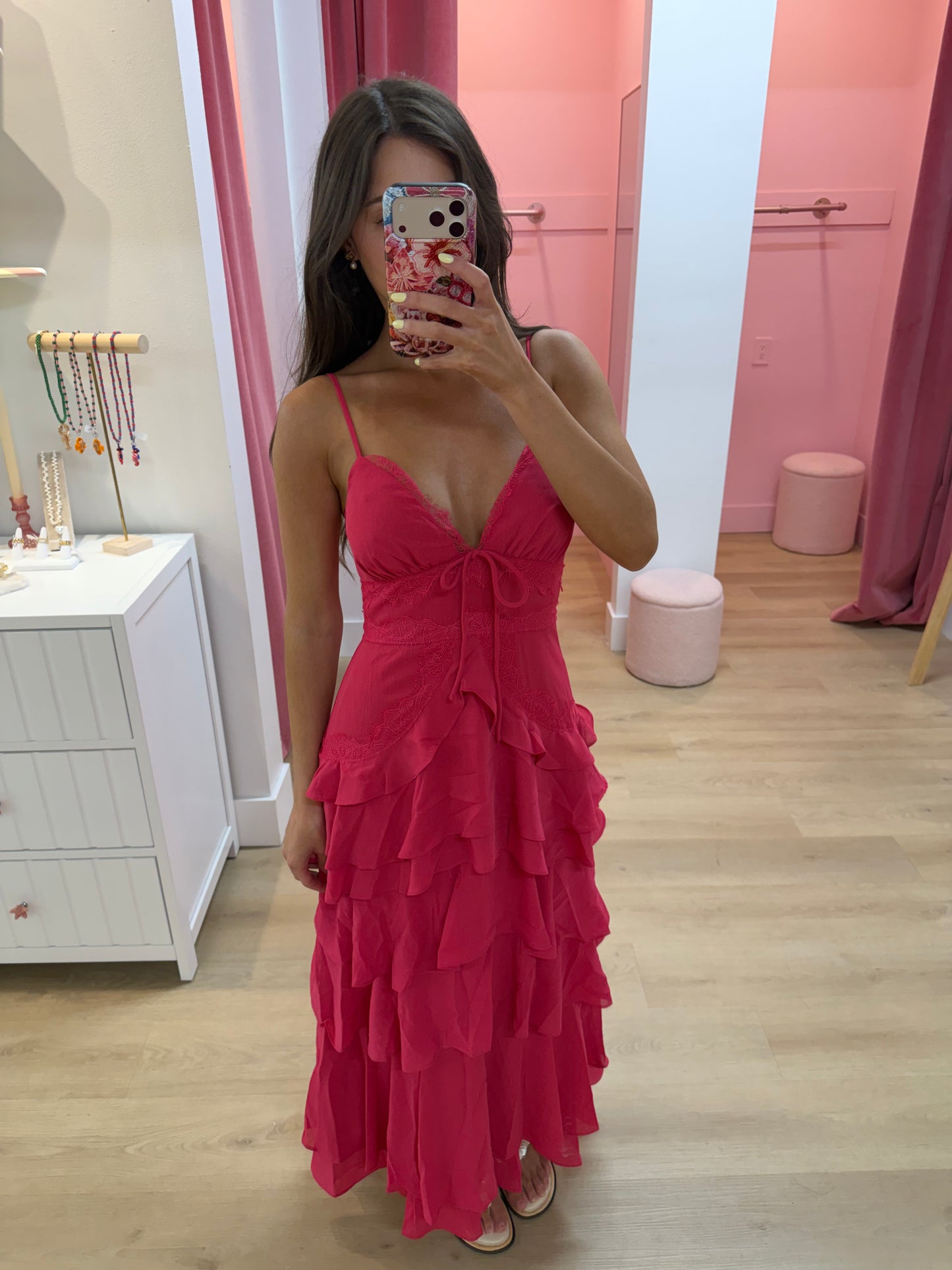 Elodie Lace Trim Tiered Midi Dress