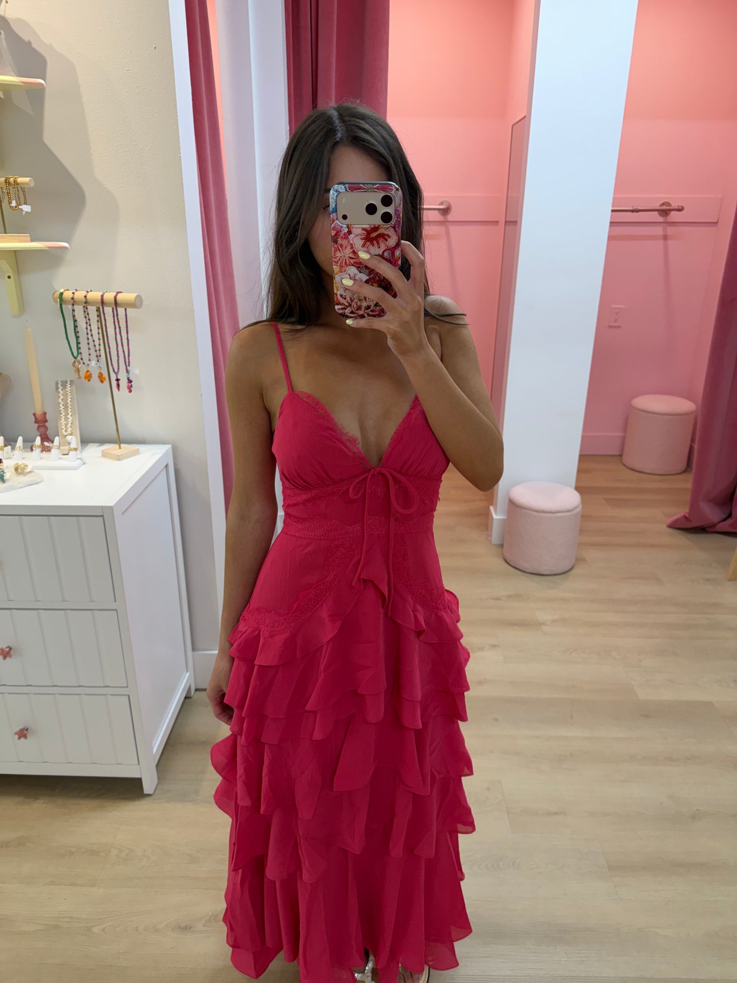 Elodie Lace Trim Tiered Midi Dress