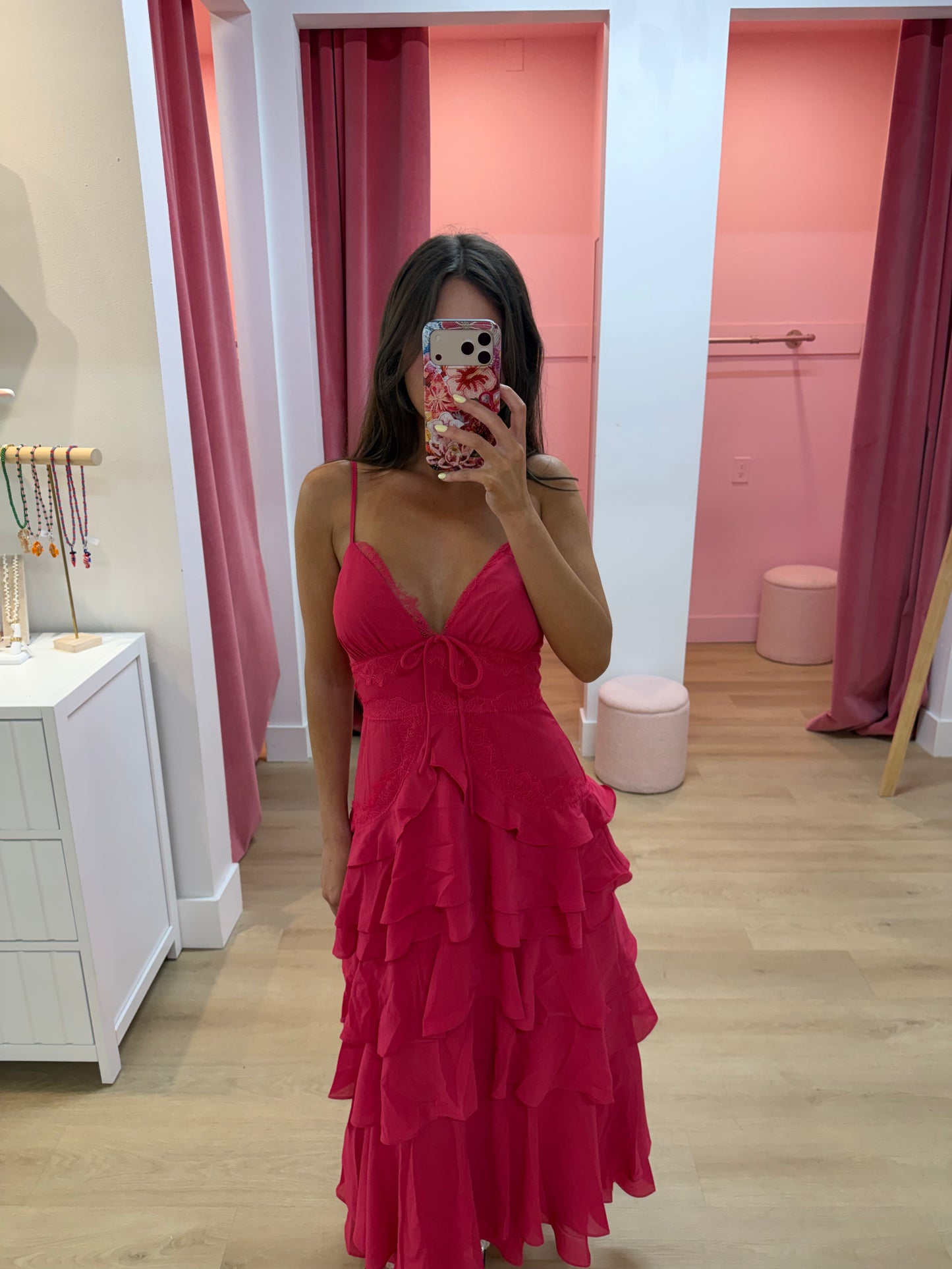 Elodie Lace Trim Tiered Midi Dress