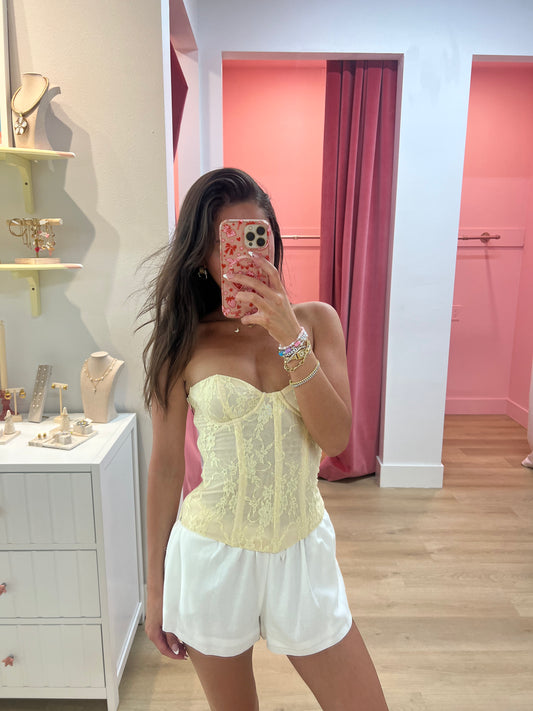 Celine  Strapless Lace Corset Top - Yellow