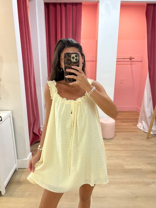 Emilli Babydoll Dot Mini Dress - butter yellow