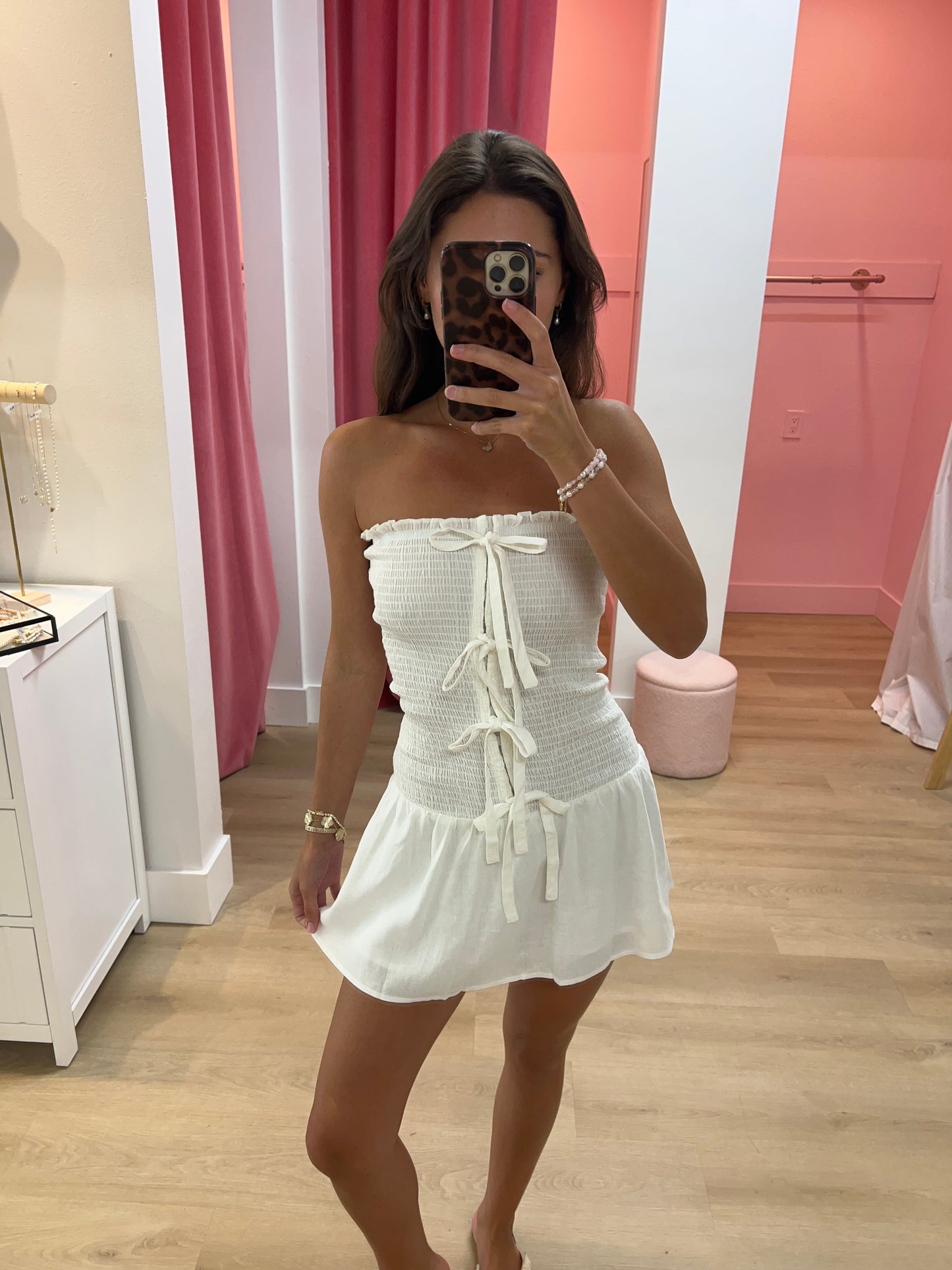 Rosie Triple Tie Tube Mini Dress - white