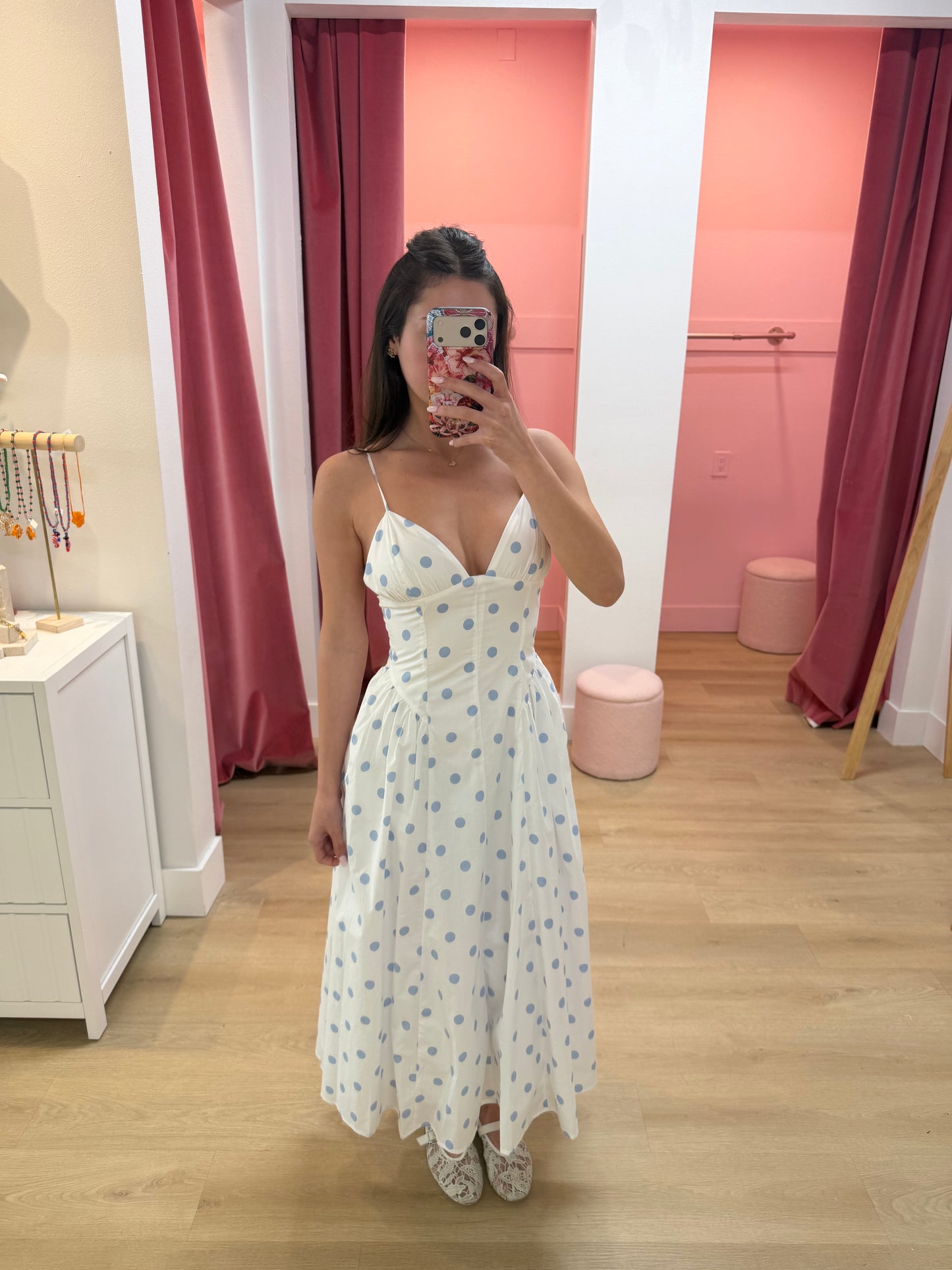 sydney dress - blue polka dot