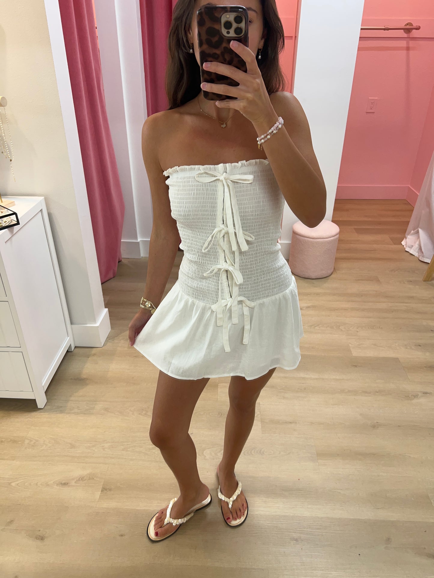 Rosie Triple Tie Tube Mini Dress - white