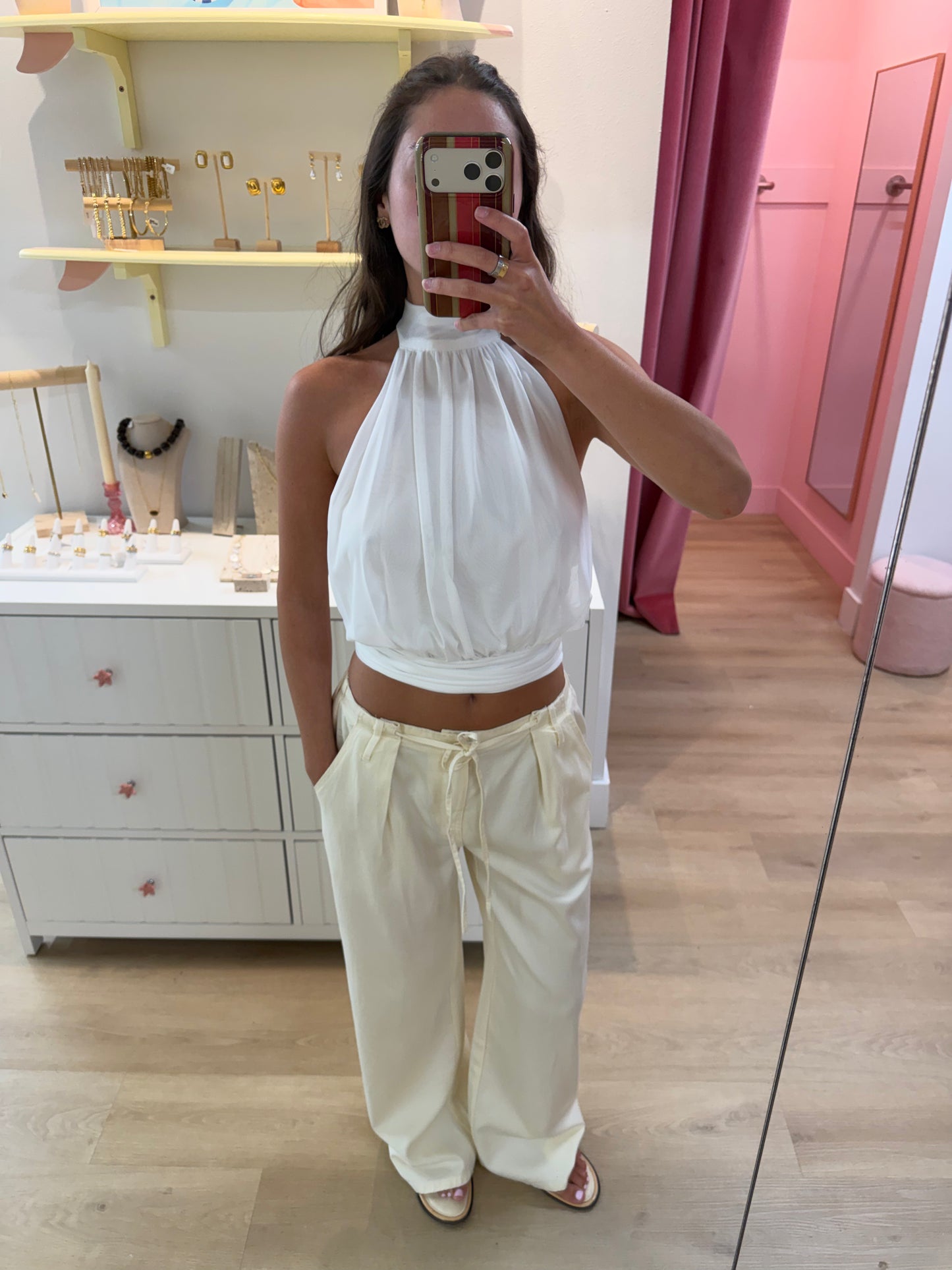Daisy Halter Top - White