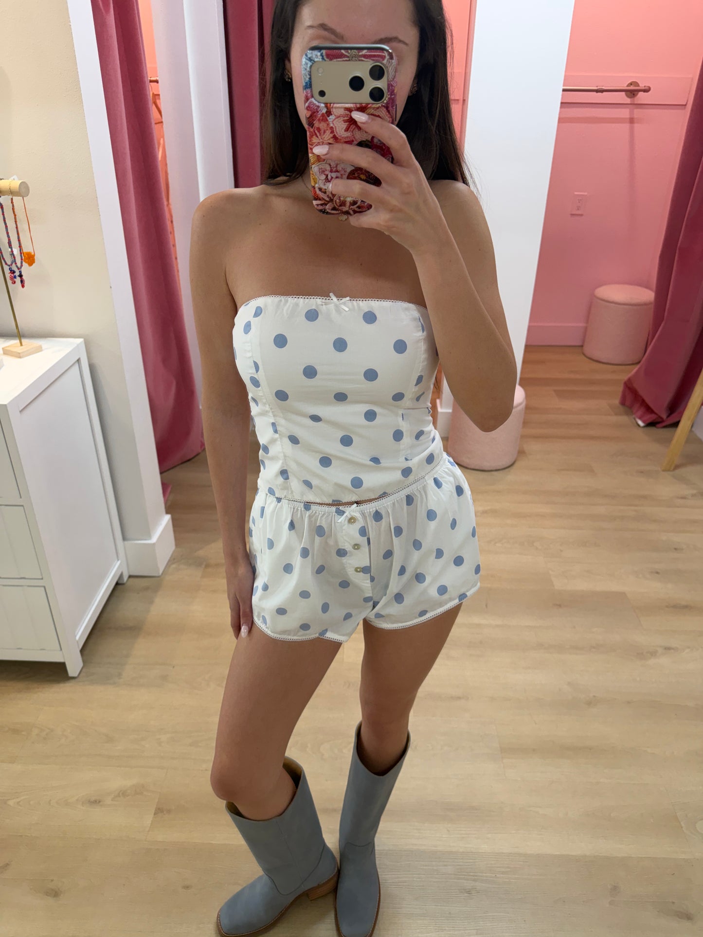 esperanza top- blue polka dot
