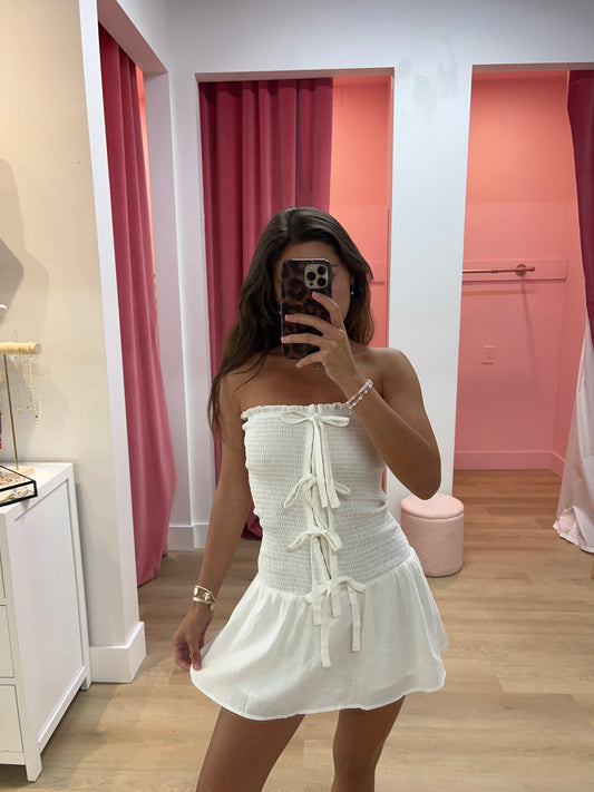 Rosie Triple Tie Tube Mini Dress - white