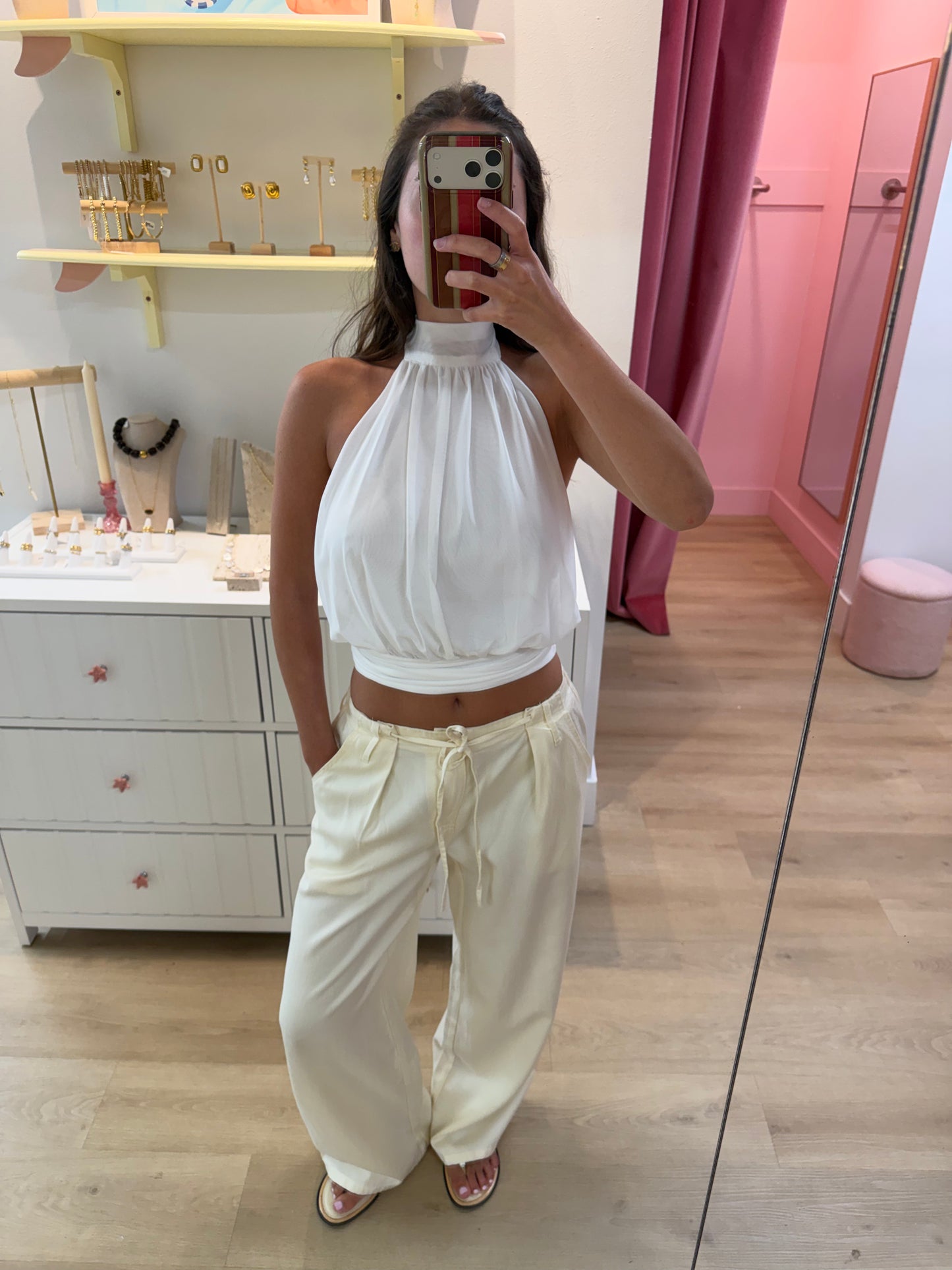 Daisy Halter Top - White