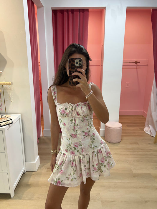Teagan Pink Floral Fit & Flare Mini Dress