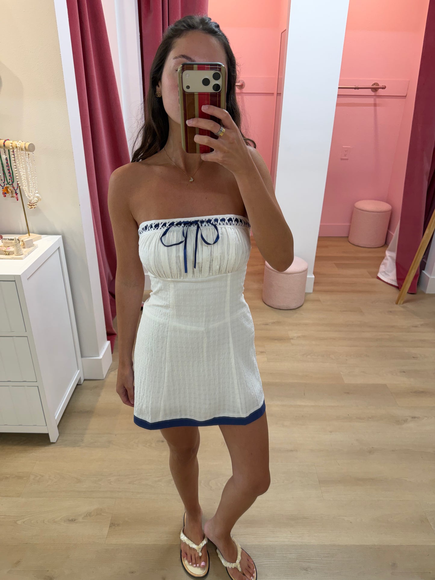 Elodie Ribbon Tube Mini Dress - NAVY
