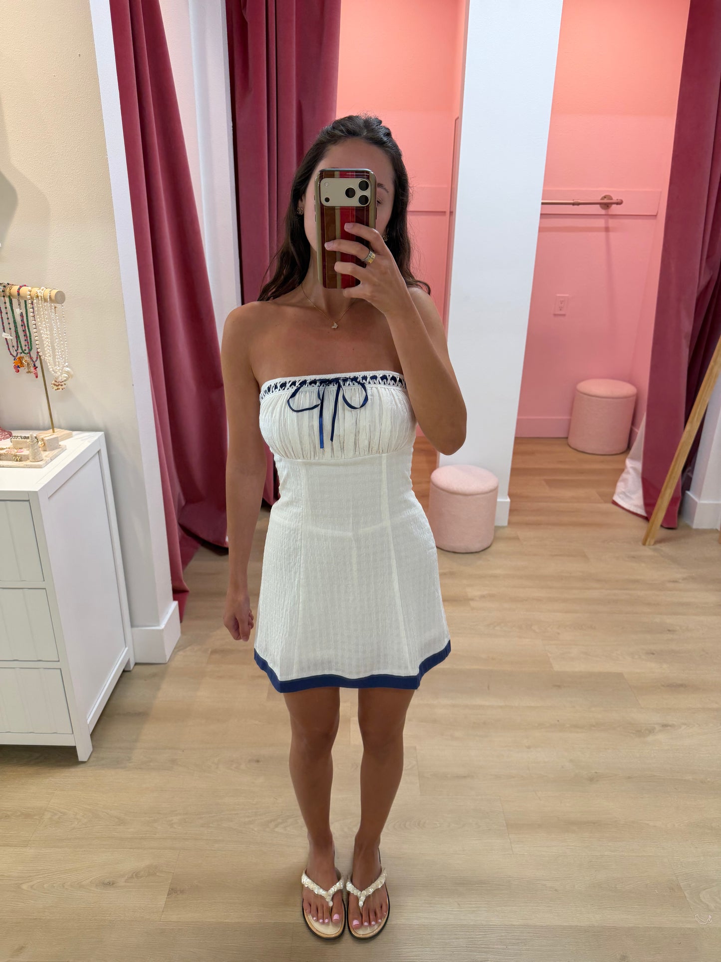 Elodie Ribbon Tube Mini Dress - NAVY