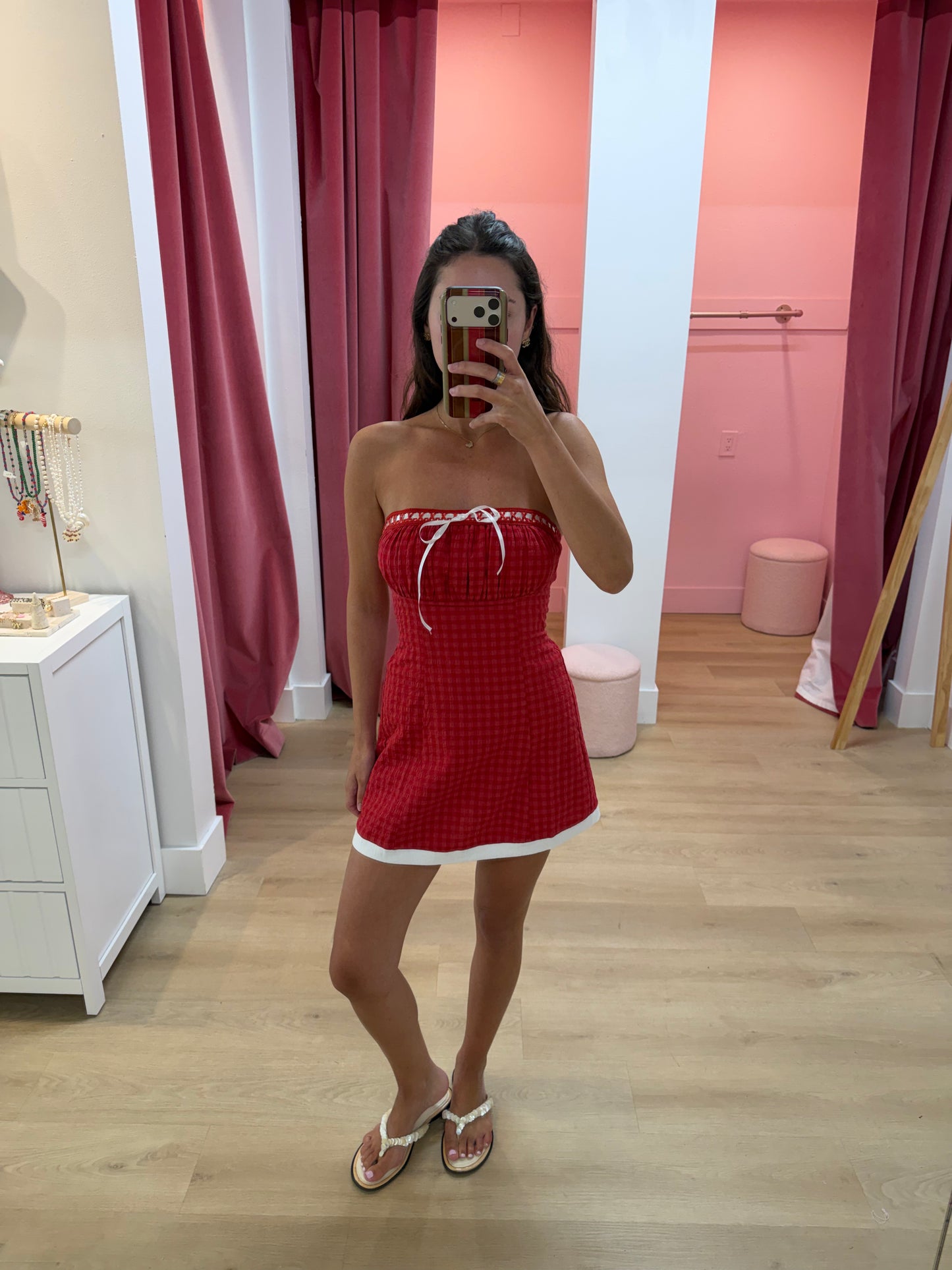 Elodie Ribbon Tube Mini Dress - RED