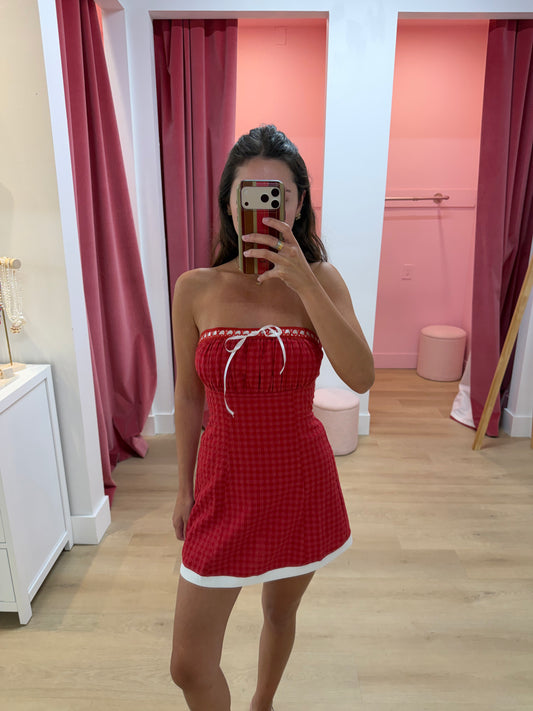 Elodie Ribbon Tube Mini Dress - RED