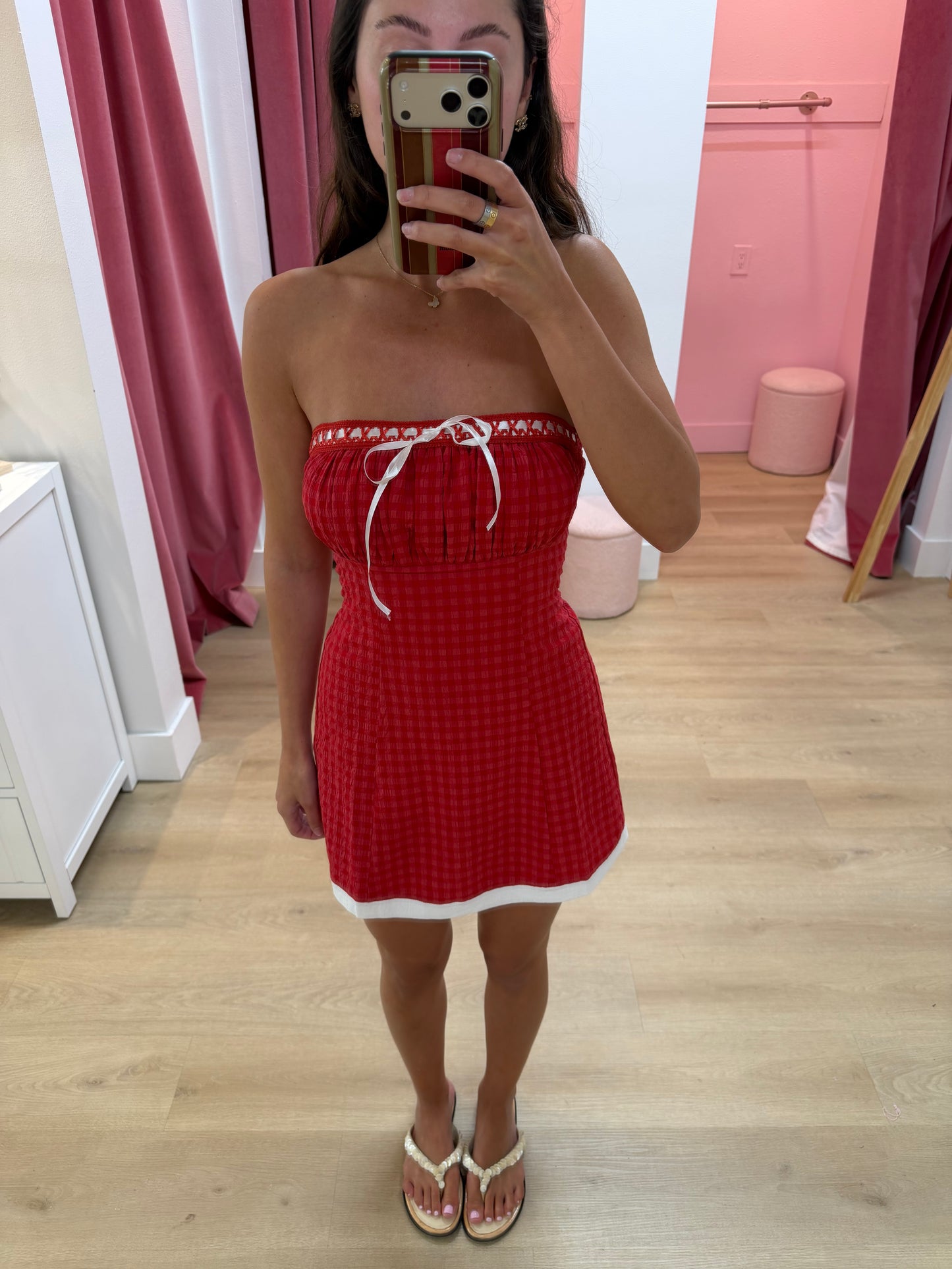 Elodie Ribbon Tube Mini Dress - RED