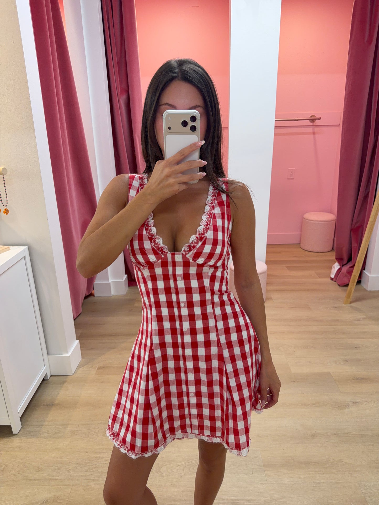 American Honey Poplin Mini Dress - Red Gingham