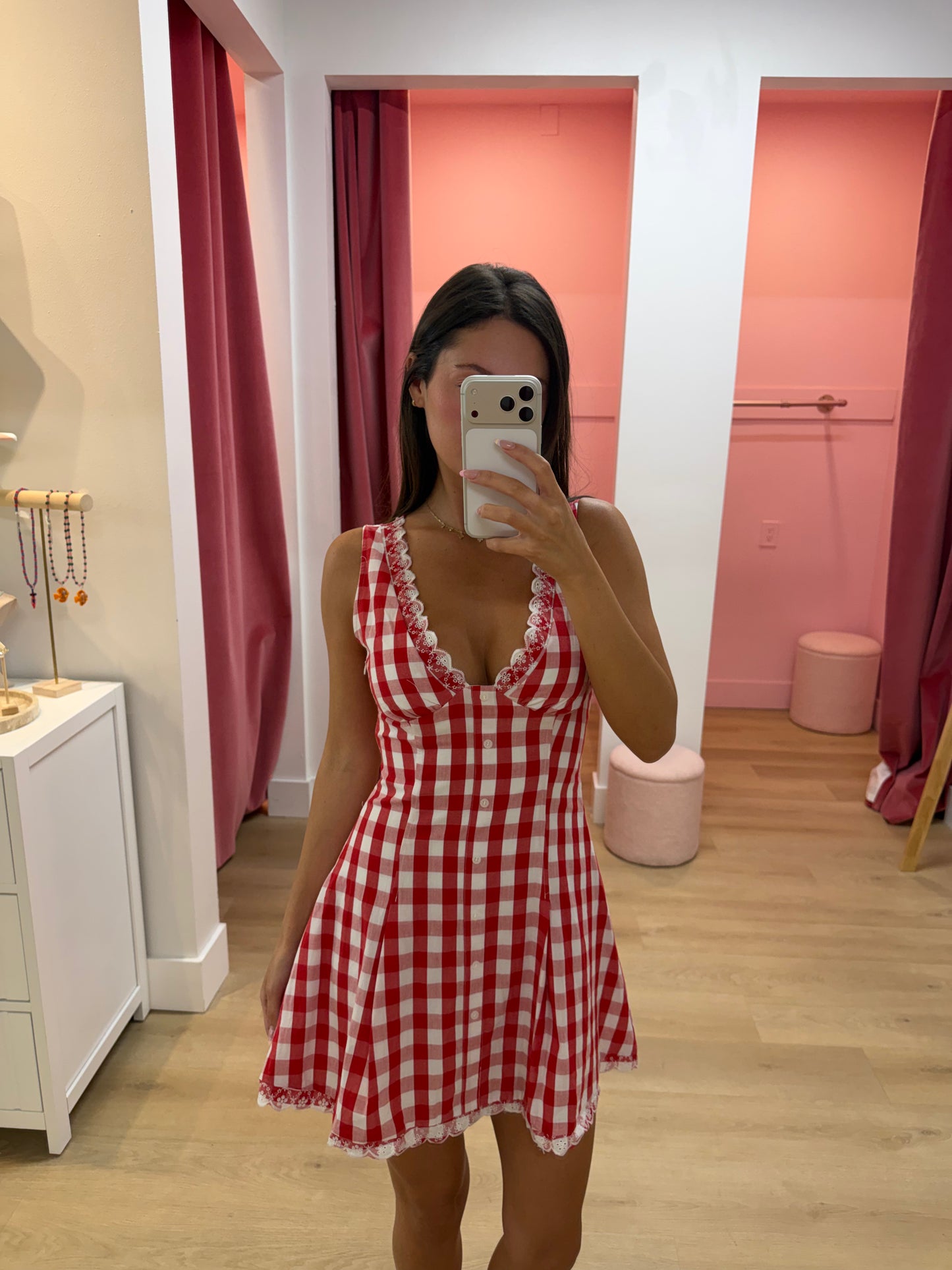 American Honey Poplin Mini Dress - Red Gingham