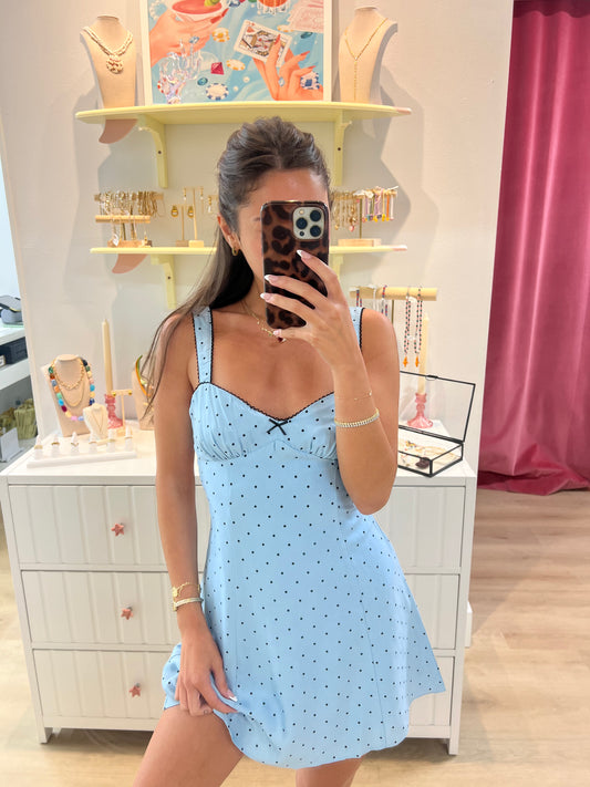 Bailey Polka Dot Mini Dress - Blue