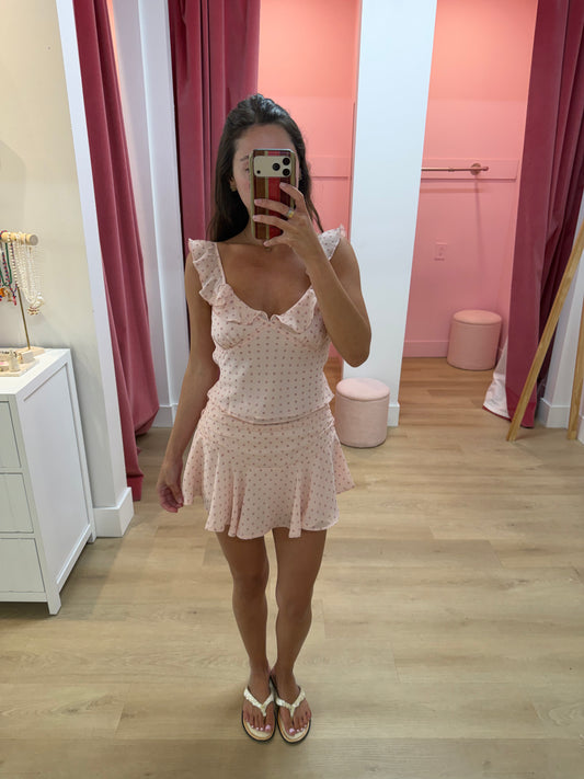 Kitty Mini Skirt - Pink Polka