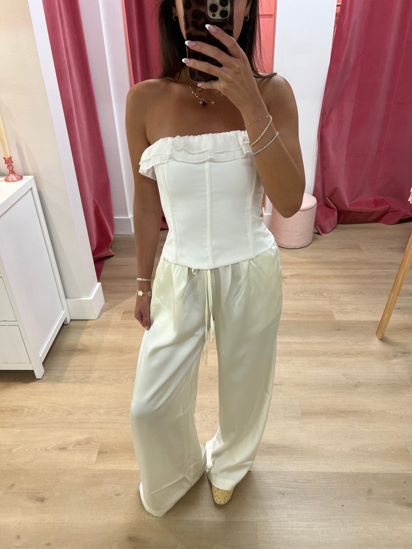 Brie Satin Pants - White